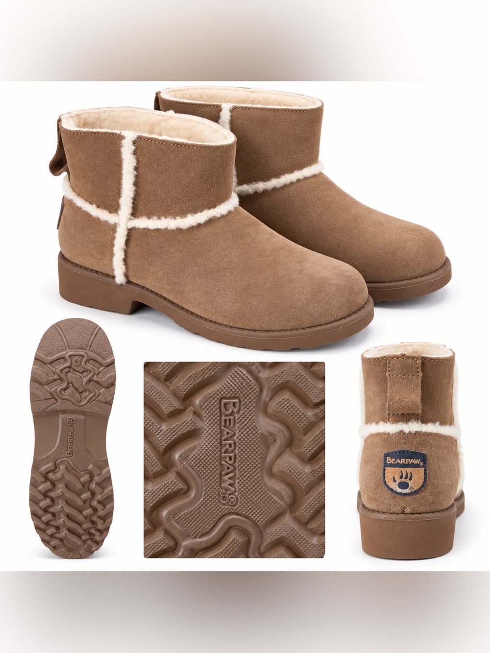 BEARPAW Tan Suede Shearling Lined Ankle Boots Women’s Size 8